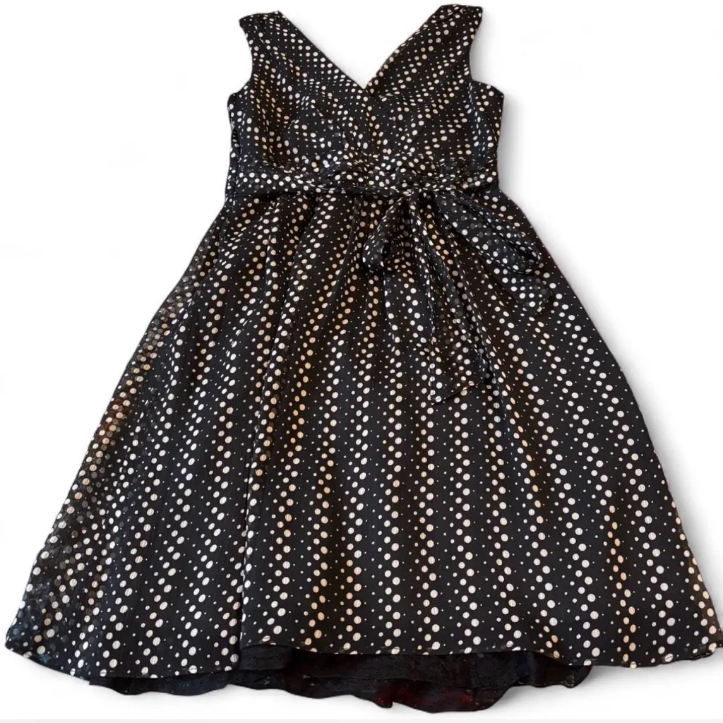SOUP polkadot dress XS lace bottom retro style Black and White - Image 3