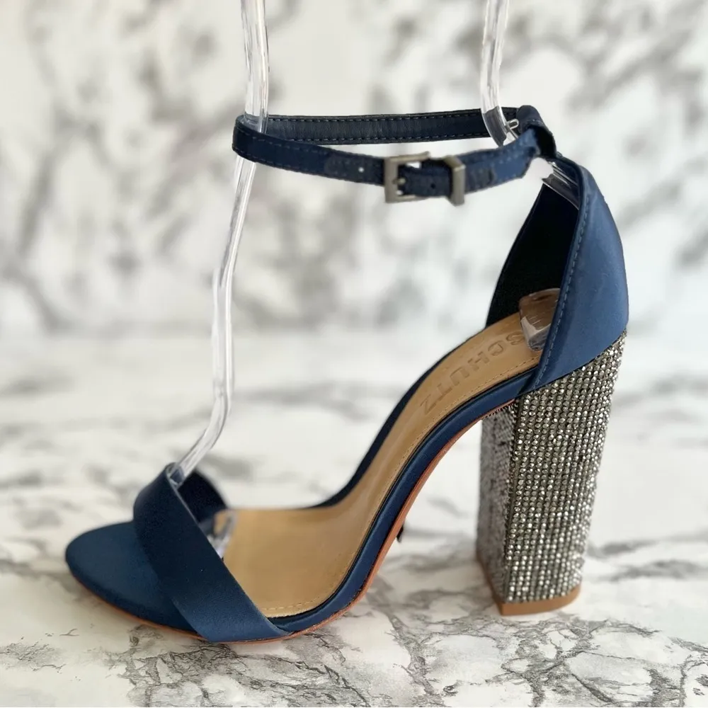 Schutz Hara Blue Satin Rhinestone Ankle Strap Sandals 6 - Image 11