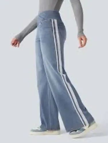 Halara Flex High Waisted Stripe Wide Leg Flowy Casual Jeans Blue MEDIUM NWOT - Image 1