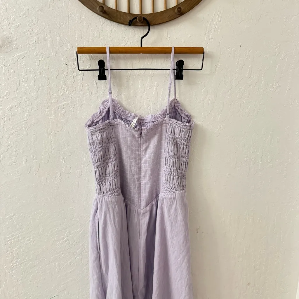 American Eagle Purple Smocked Bow Tie Sundress Midi Zip Back XS - Image 6