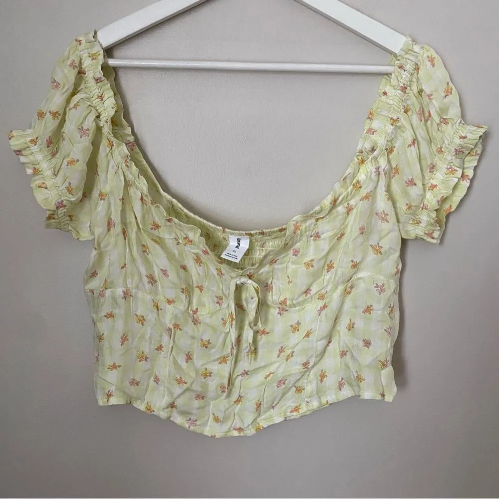 Abound Blouse Off-the-Shoulder Floral Print Top Tie Front Casual Neutral Trendy - Image 11
