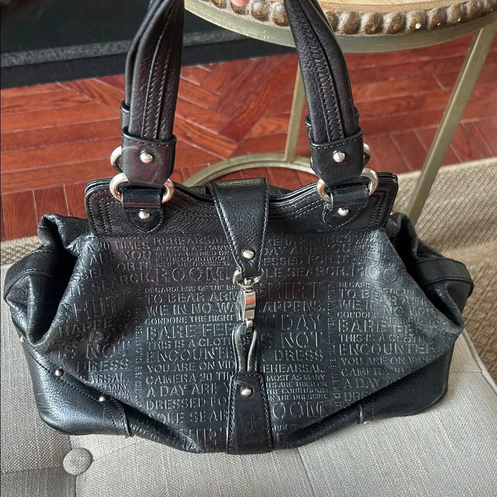 Kenneth Cole New York Black Word Embossed Silver Hook Clasp Shoulder Bag - Image 2