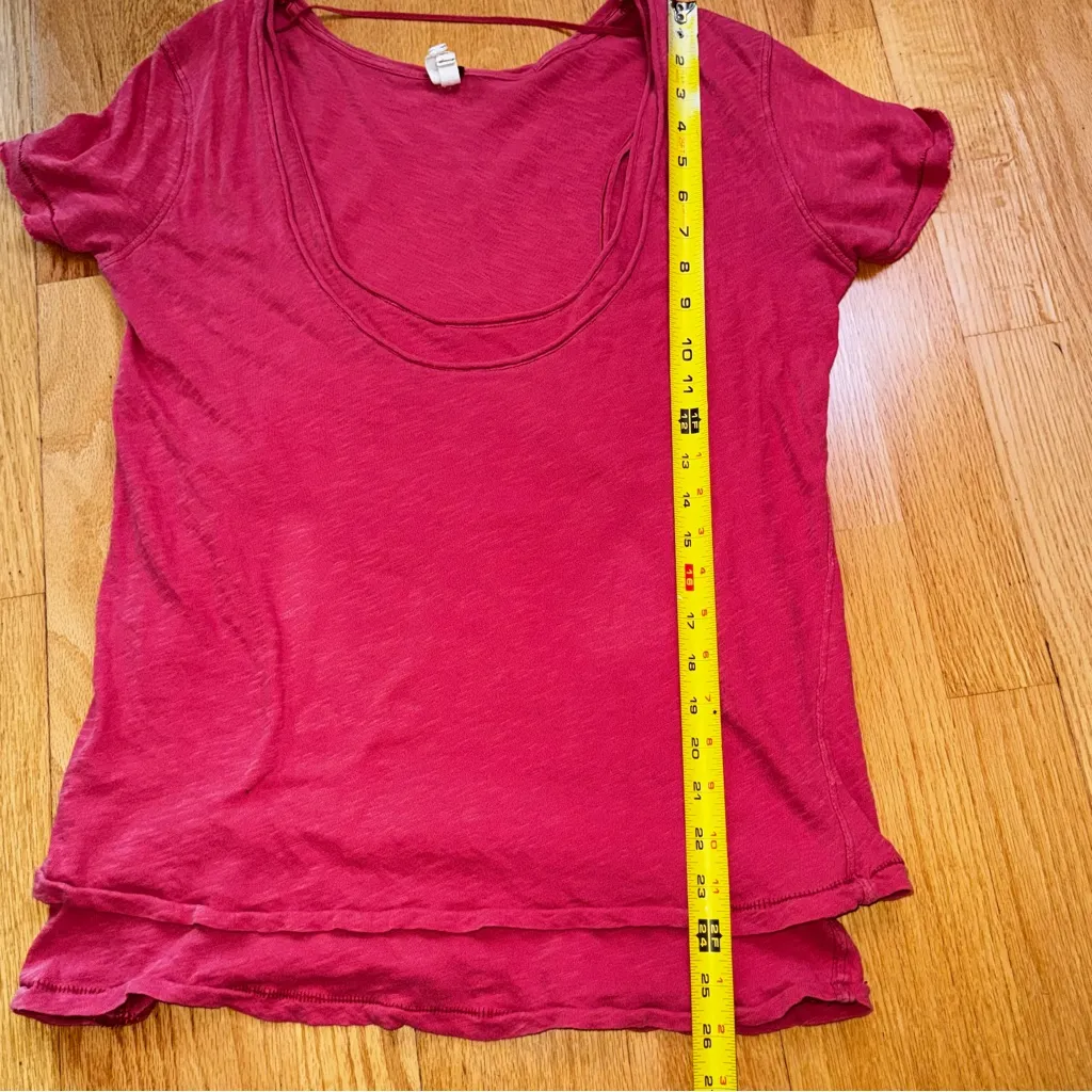 We The Free Phoebe Short Sleeve Tee Coral S FLAW Raw Edge Boho Layered Summer - Image 9