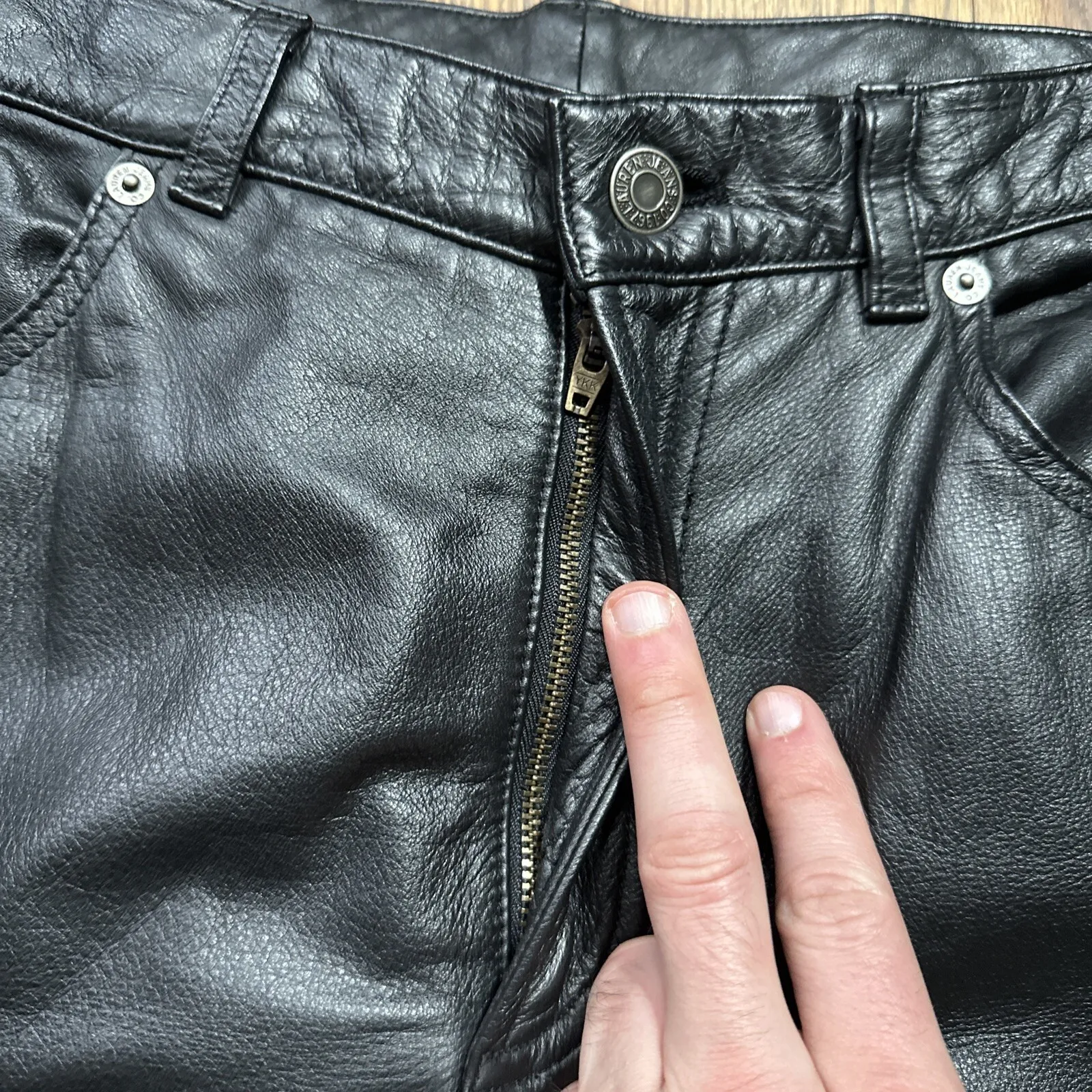 Ralph Lauren Green Label Black Leather Jeans Pants SZ 10 30x32 Biker Moto *Smoke - Image 5