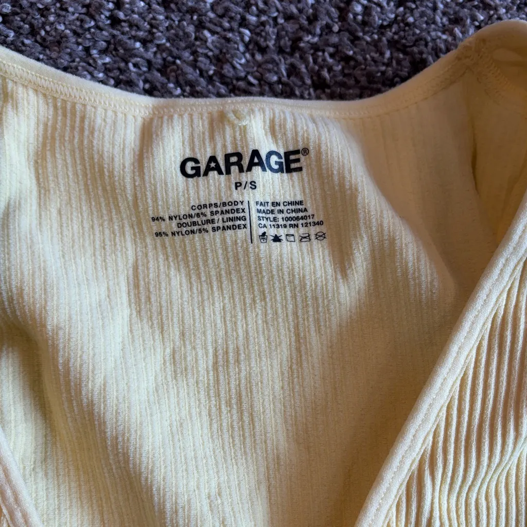 Garage Women's Soft Yellow Ribbed V-Neck Crop Top - Image 2