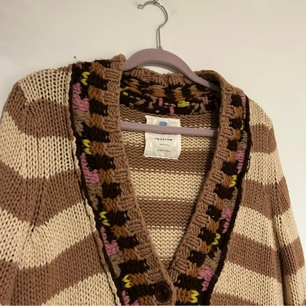 Anthropologie Sparrow Hopi Basket Button Front Cardigan Sweater Size Medium Tan - Image 4
