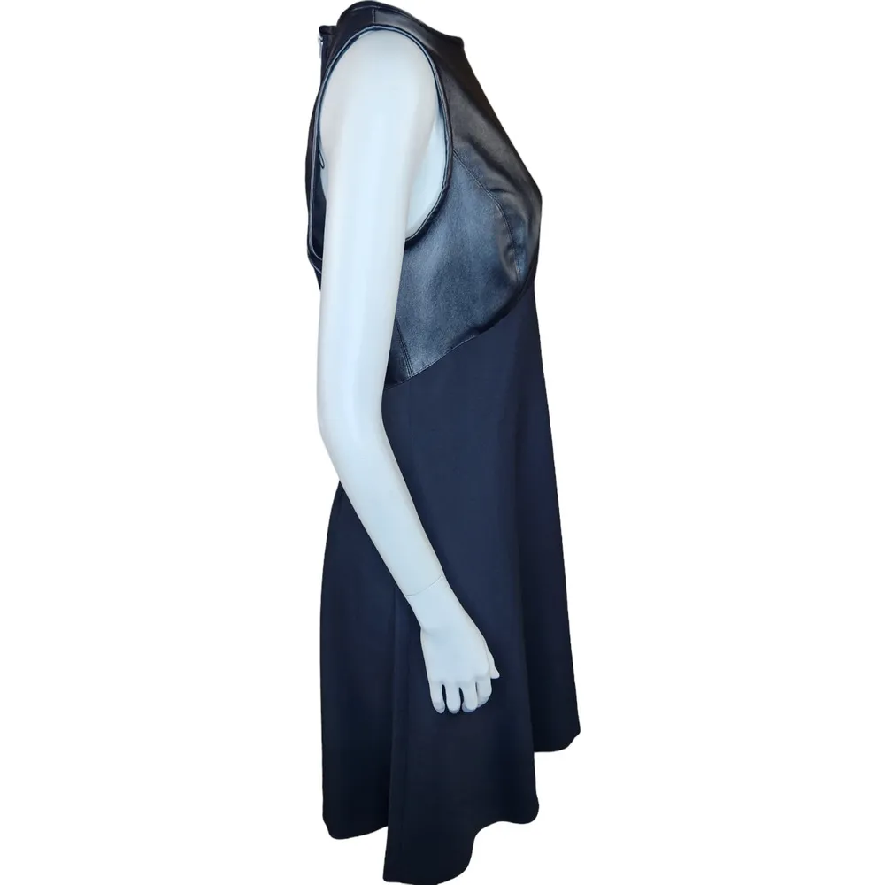 NWT Maggy London Womens 12 Black Faux Leather Fit and Flare Sleeveless Dress - Image 11