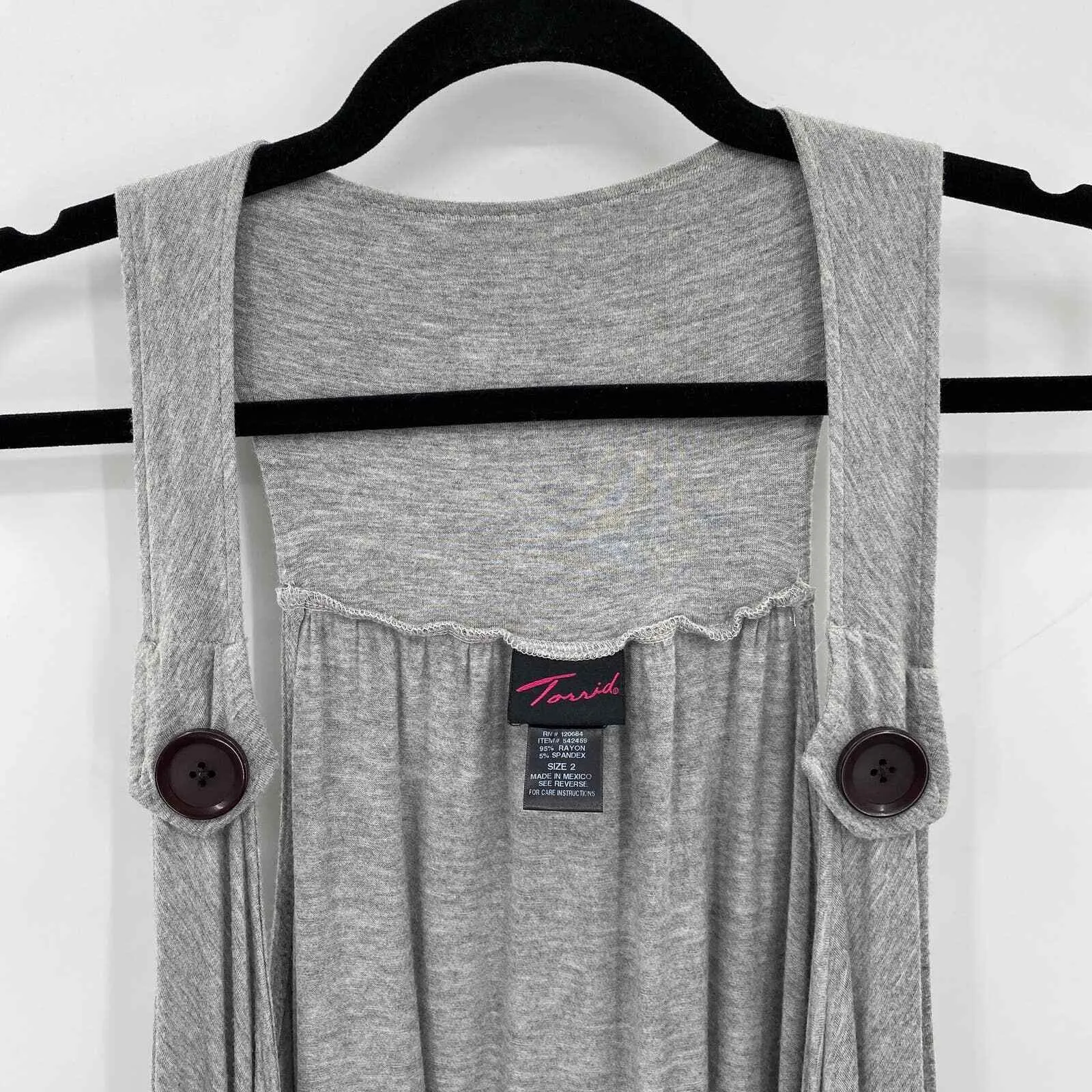 Torrid Cardigan Vest Womens 2 18/20 2X Gray Rayon Open Front Button Detail - Image 3