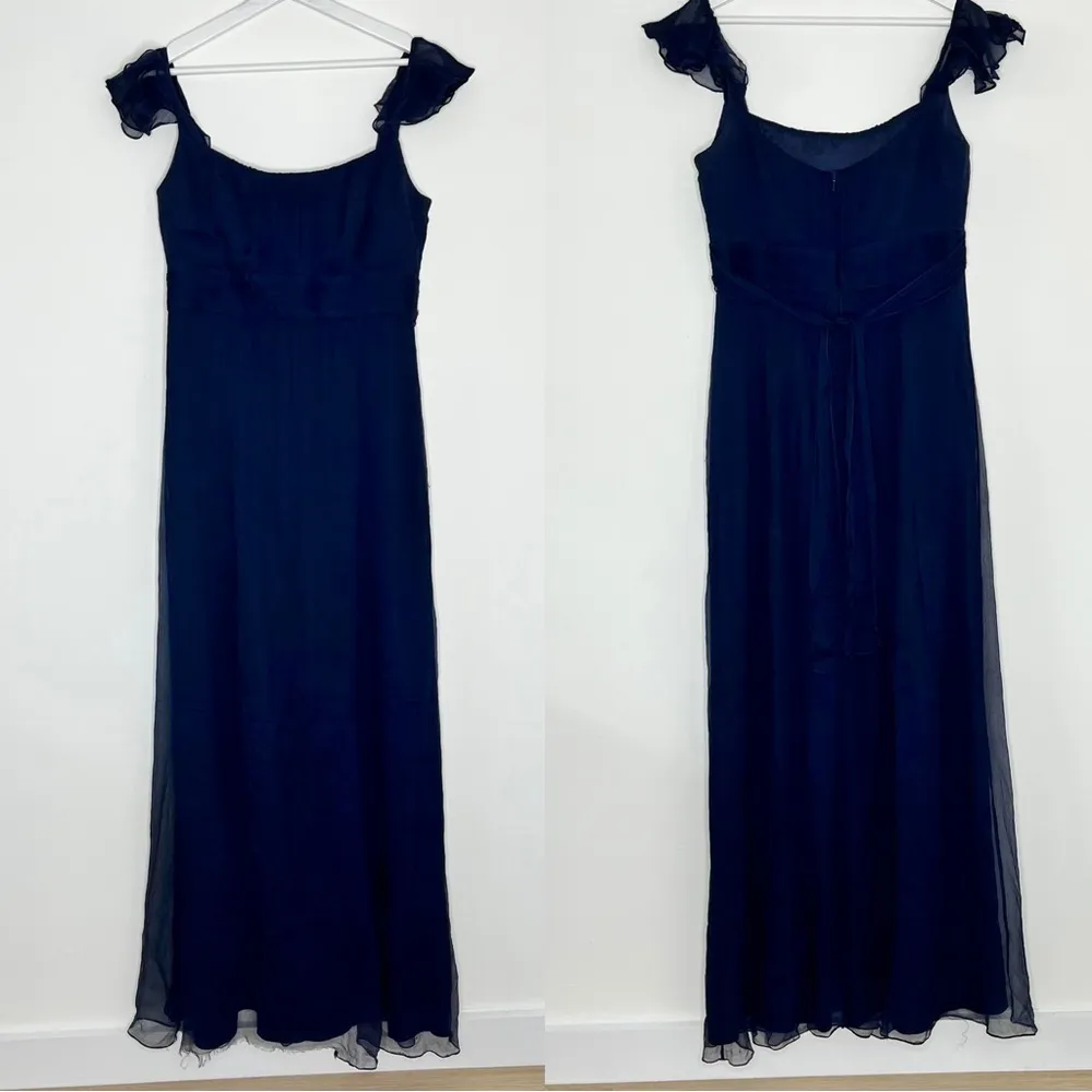 Amsale Navy Blue 100% Silk Crepe Formal Gown Maxi Dress Wedding Guess Size 8 - Image 2