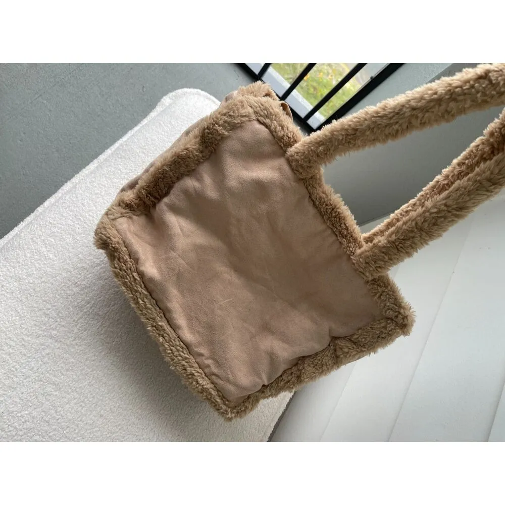 Skinny Dip Borg Trimmed Tote Bag Brown - Image 5