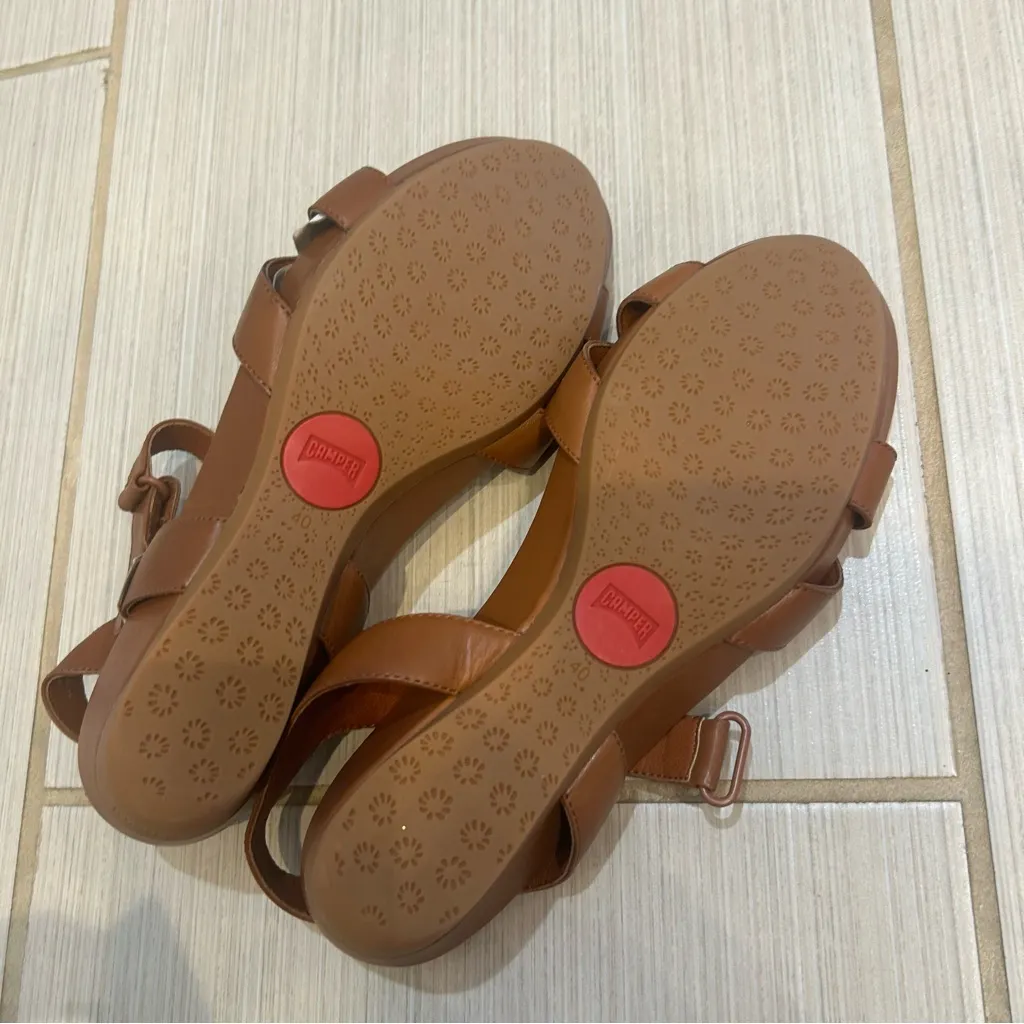 NEW Camper Leather Brown Micro Heel Sandals Size 9 - Image 7