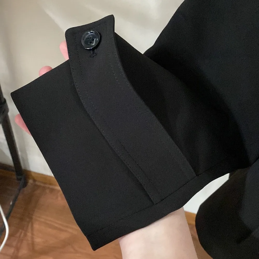 Talbots notched lapel concealed button placket short trench jacket black size 16 - Image 10