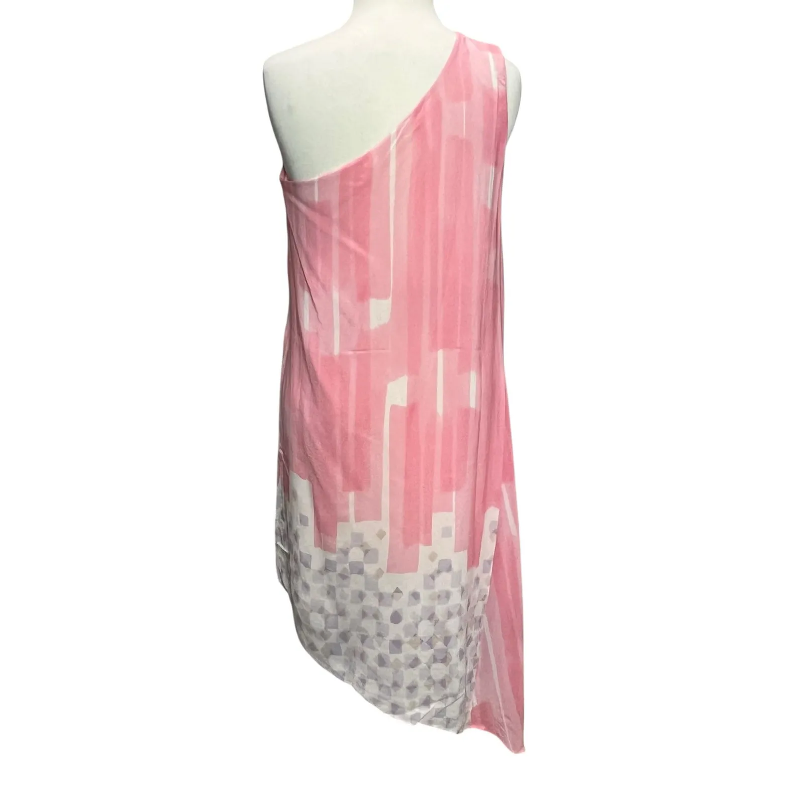 Anthropologie Maeve Avalonne Dress 4 Pink White Silk Asymmetric Whimsy Ethereal - Image 8