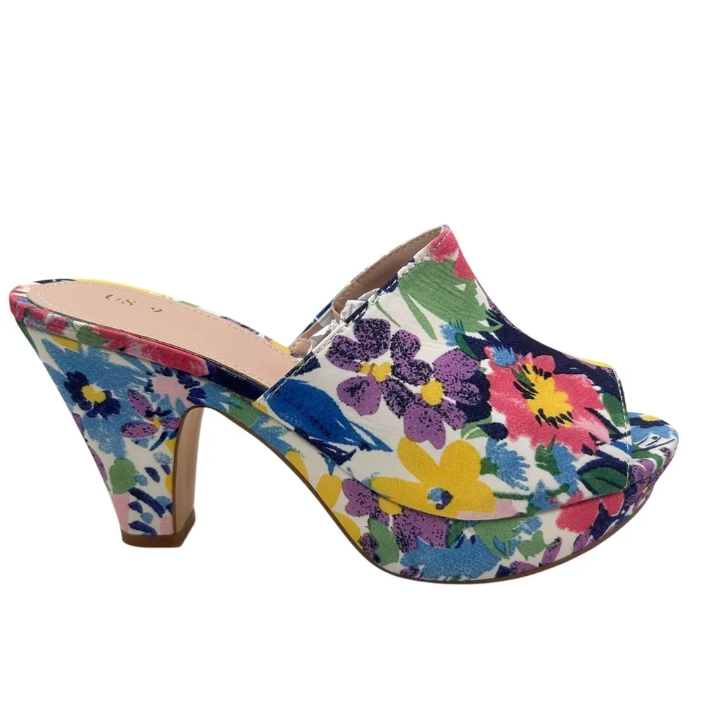 Allegra K Floral Platform Mules Womens 9 Multicolor Open Toe Heel Colorful Print - Image 3