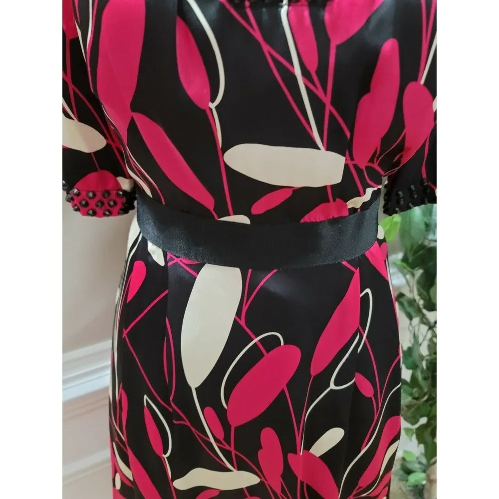 MonSoon Women's Multicolor Silk Half Sleeve Boat Neck Knee Length Dress Size 38 - Image 3