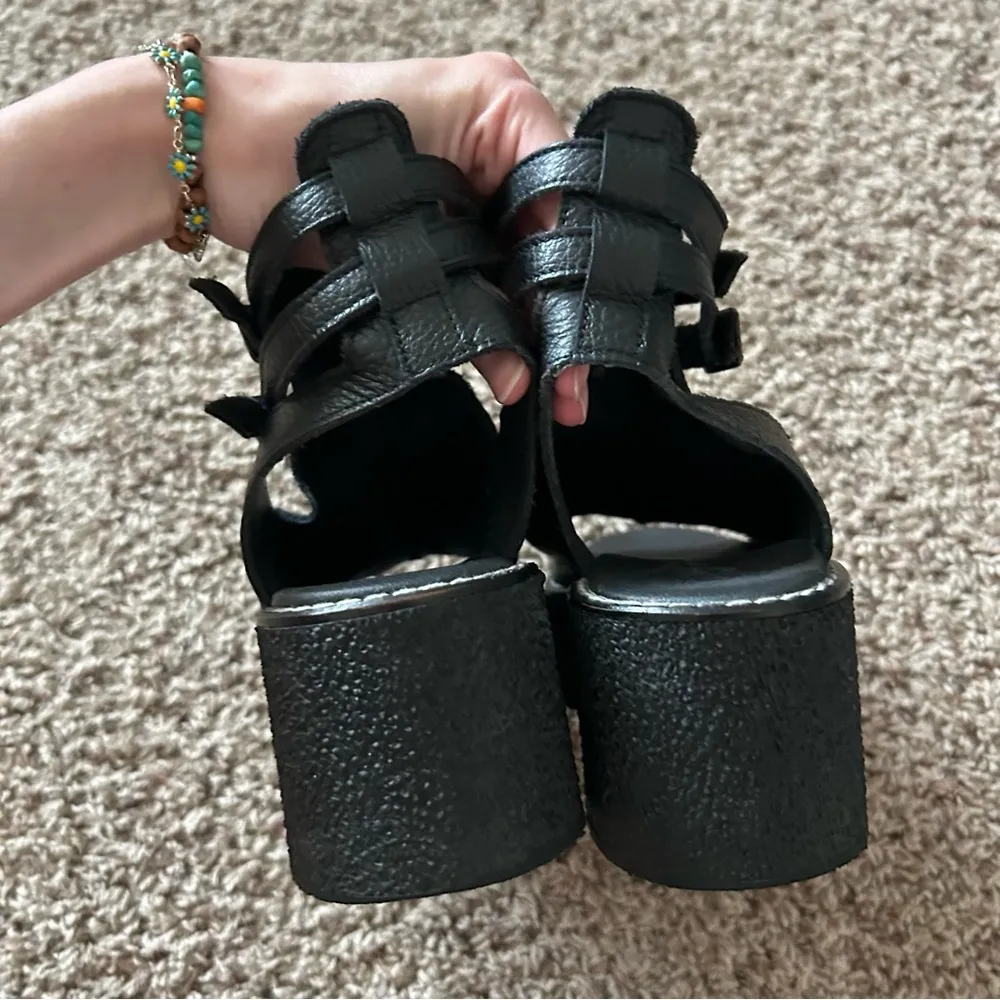 Free People Hallie Platform Open Toe Strappy Leather Sandals in Black Sze 36 5.5 - Image 7