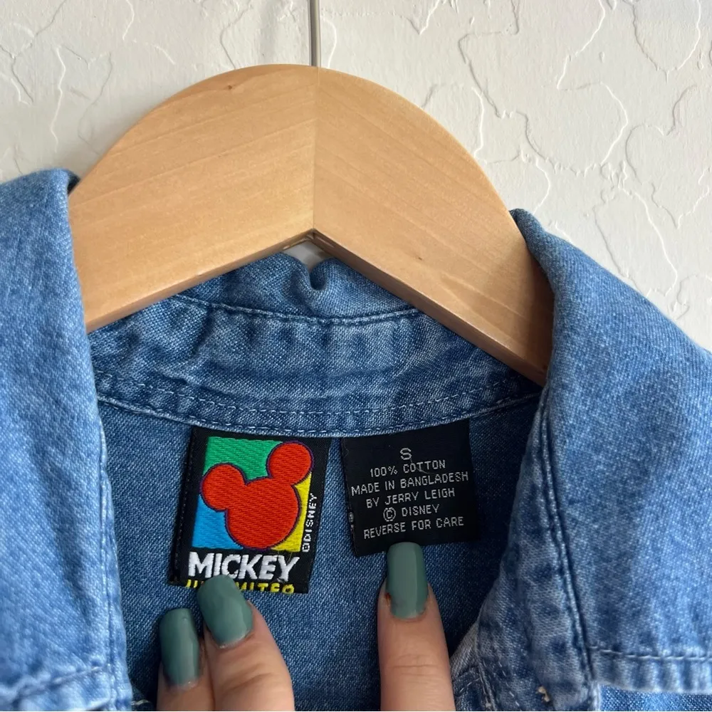 Vintage Mickey Mouse Button Down Denim Vest Blue - Image 4