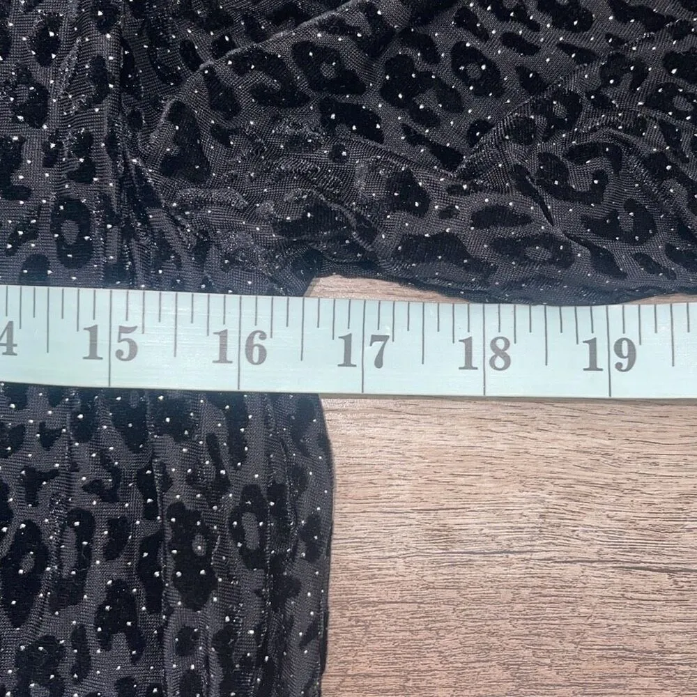 Express Womens Jacquard Velvet‎ Leopard Sparkly Long Sleeve Bodysuit Black XS - Image 6