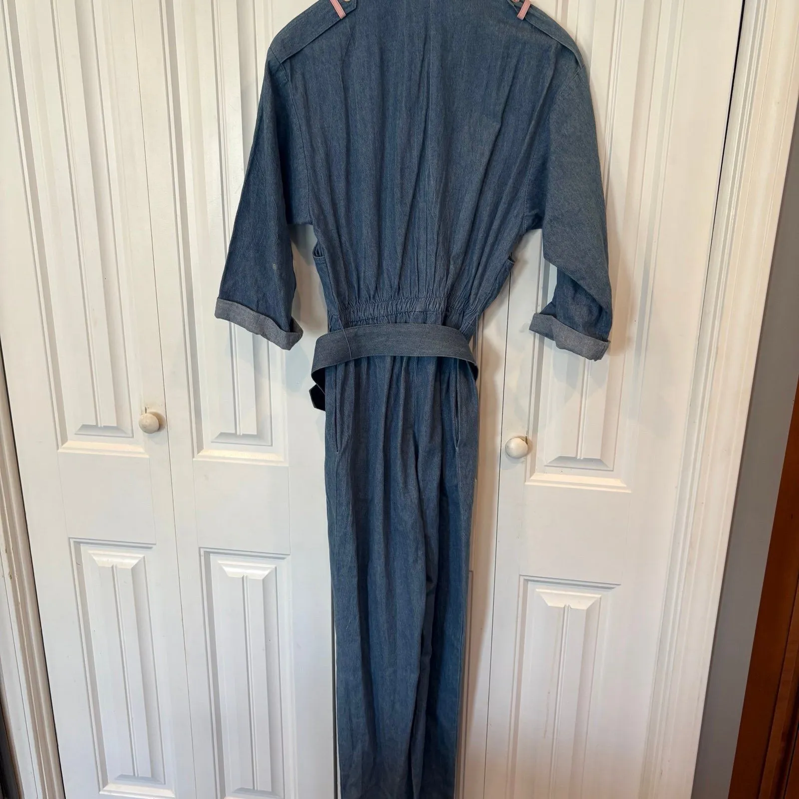 D.‎ Frank Denim Belted Jumpsuit Size 8 Blue - Image 3