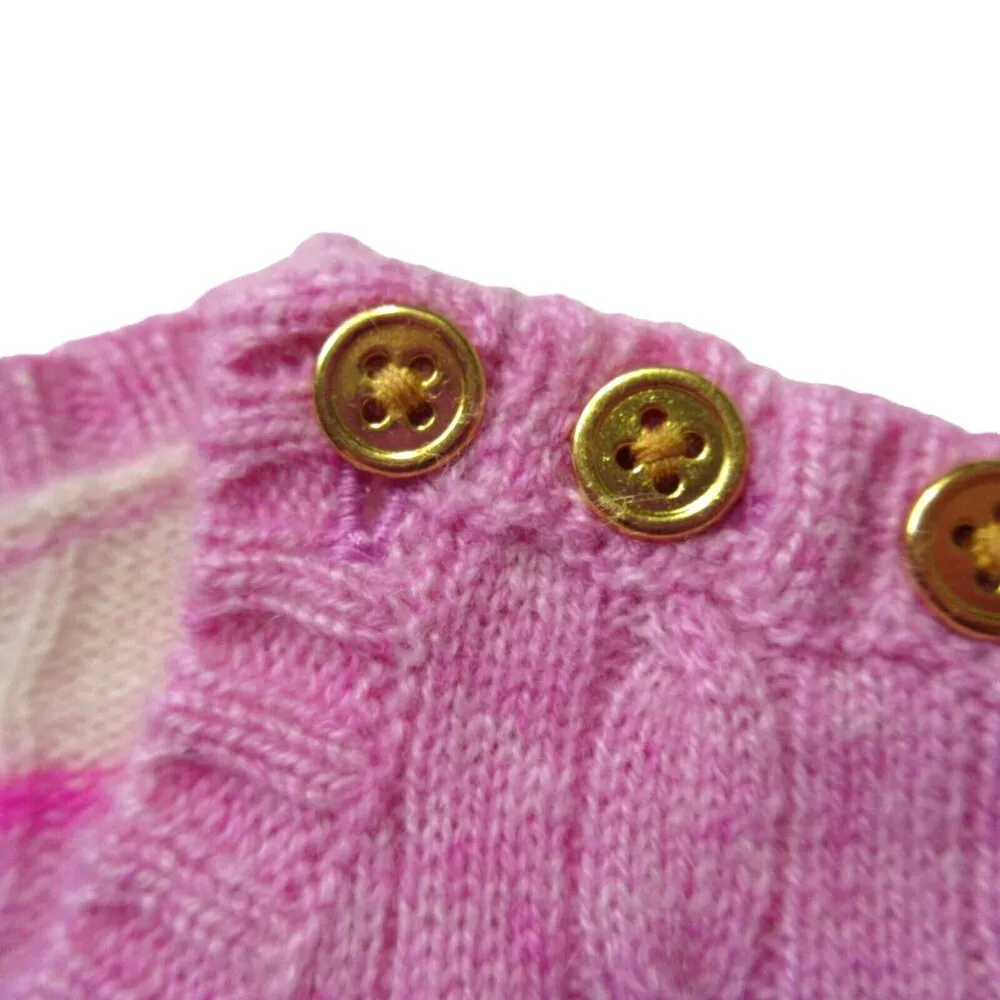 NWT J.Crew Cable-knit Cashmere Crewneck Sweater Pink Stripe Shoulder Buttons S - Image 2