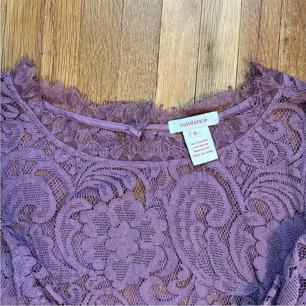 Sundance catalog, pure poetry purple lilac, sheer lace, blouse sleeve size small - Image 5