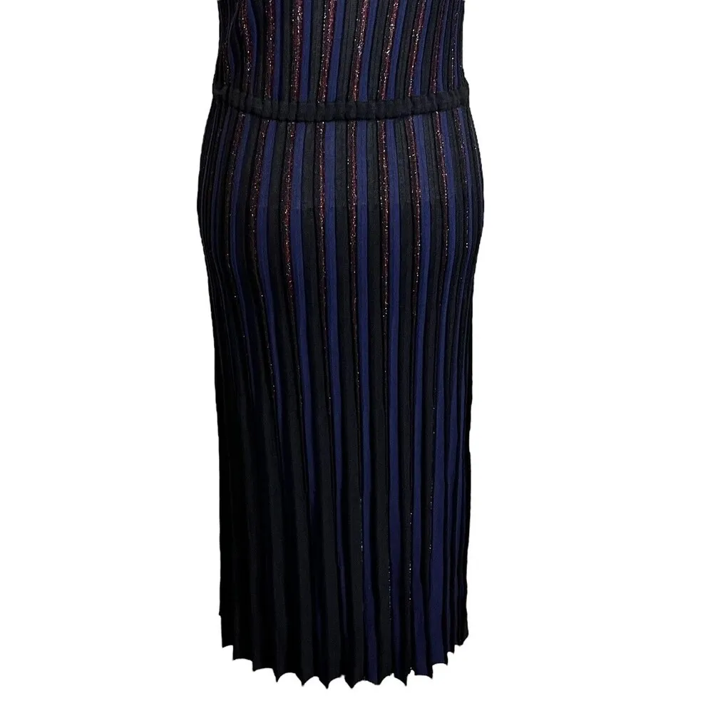 Marine Layer Penny Pleated Midi Dress in Black Rainbow Lurex Women’s Size Medium - Image 8