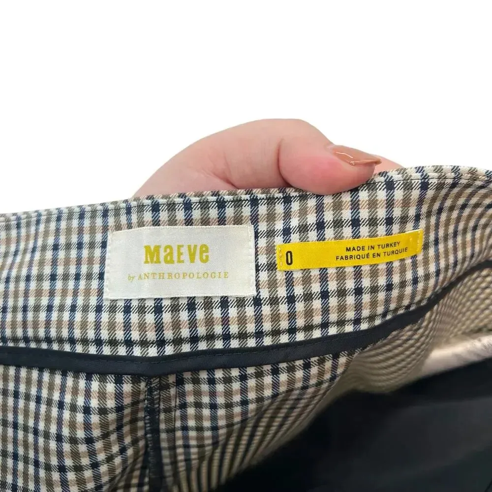 Anthropologie‎ Maeve Plaid Crop Dress Pants Check Print Brown Navy Blue Size 0 - Image 12