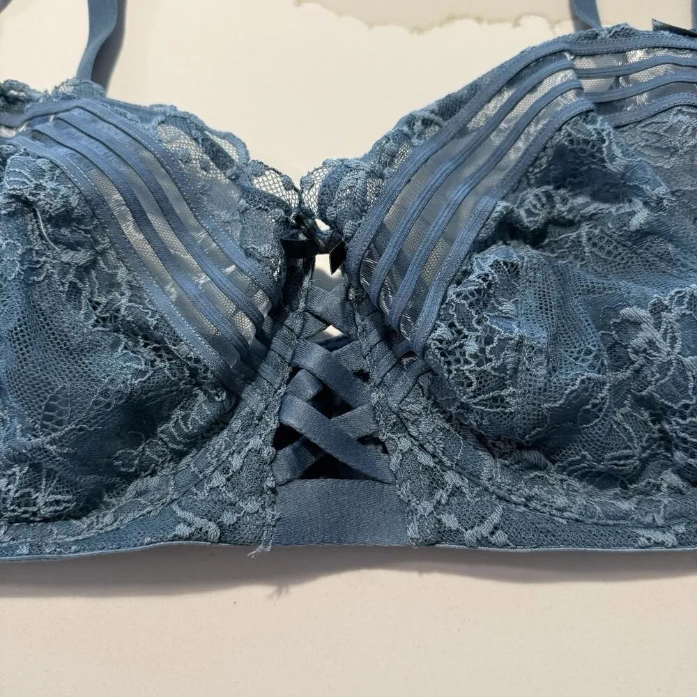 Cacique Blue Lace Bra 44C Underwire Unlined Balconette - Image 3
