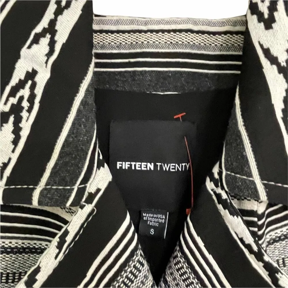 FIFTEEN TWENTY Moto Jacket Black White Fall Navajo Print Boho Bohemian Small NWT - Image 4