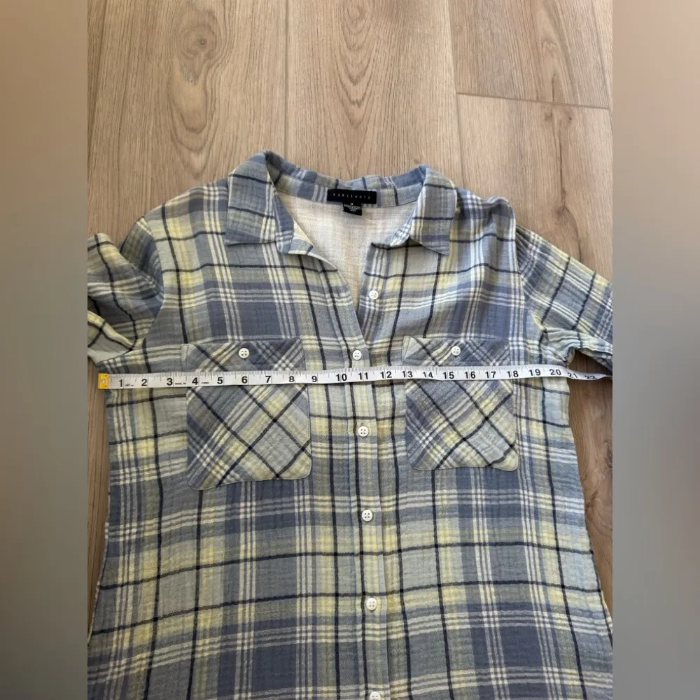 Sanctuary Blue and Gray Plaid Tomboy Shirt  100% COTTON.👕 - Image 5