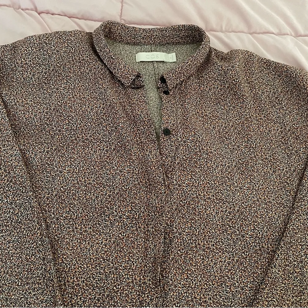 COS wool blend marled brown collared button down midi shirt dress, size XS fall - Image 8