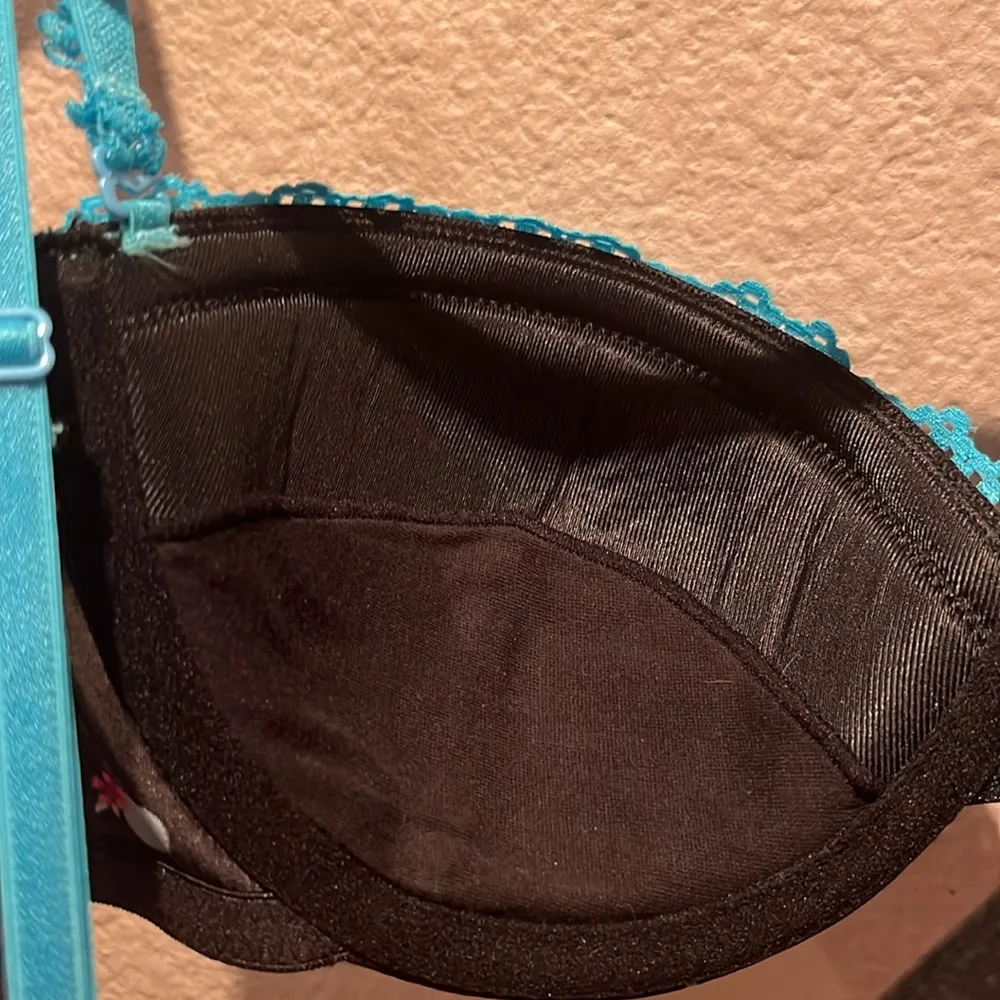 New Victoria’s Secret 34C Underwire Balconette Bra Blue Polka Dots Flowers Black - Image 9