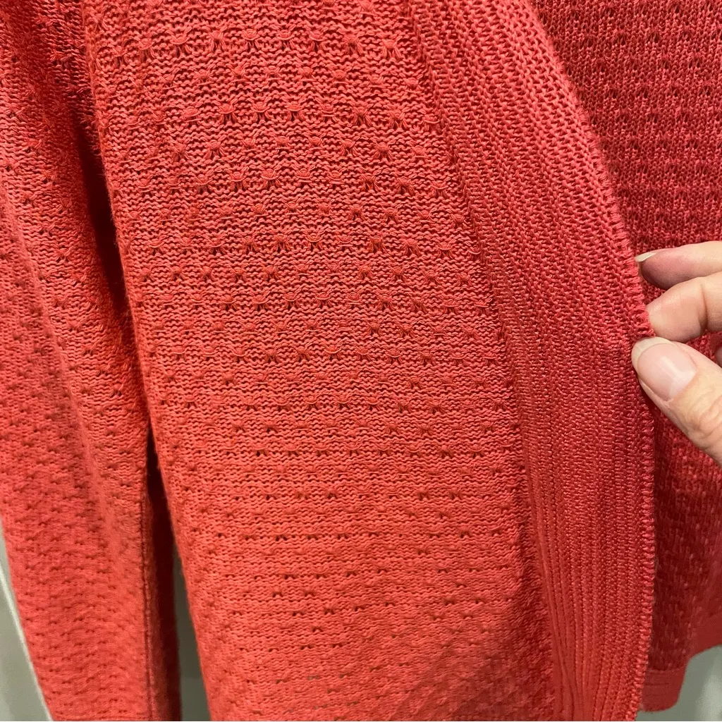 Cute vintage 99s coral pointelle open front lightweight crop cardigan sweater - Image 4