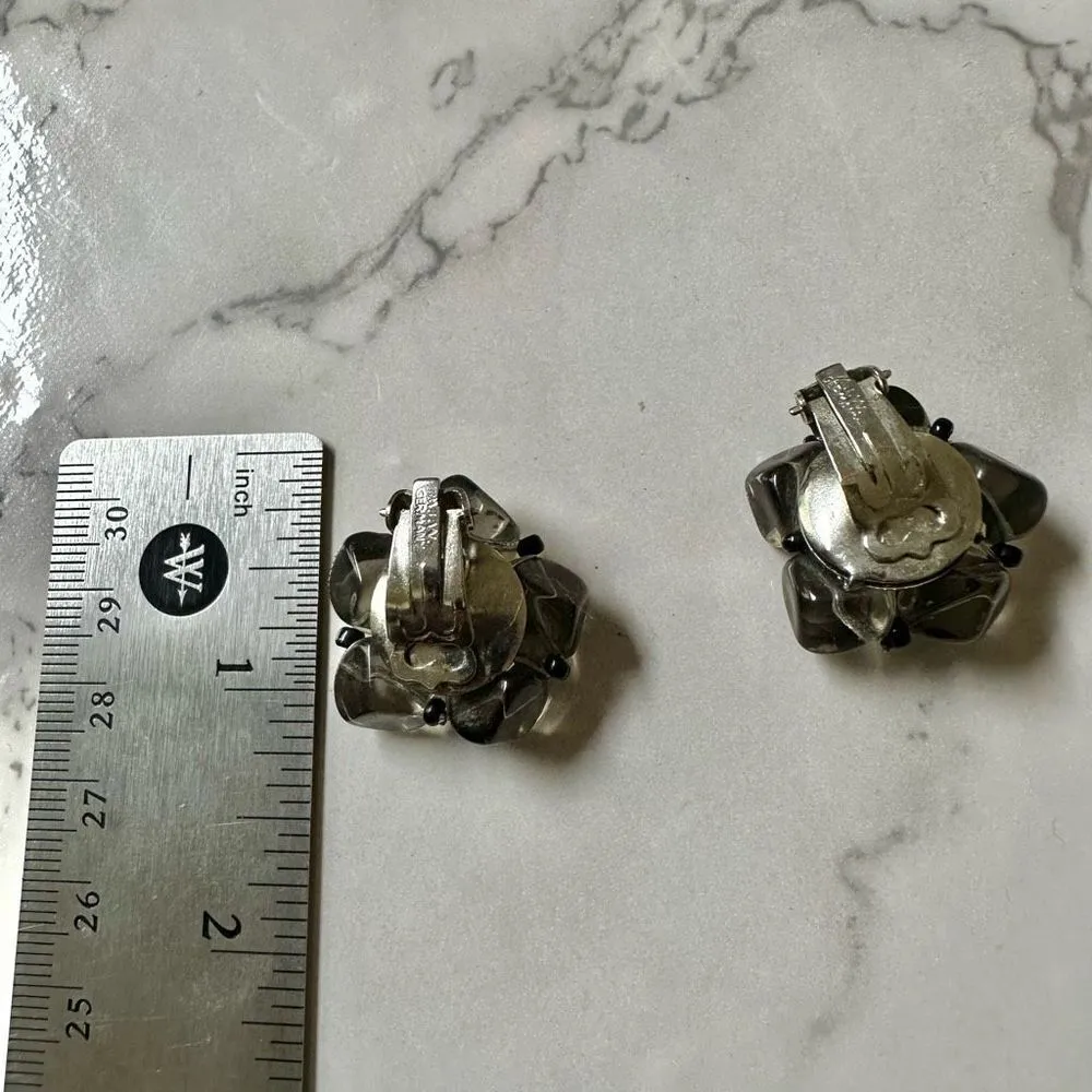 Vintage grey beaded German clip on earrings Silver - Image 5