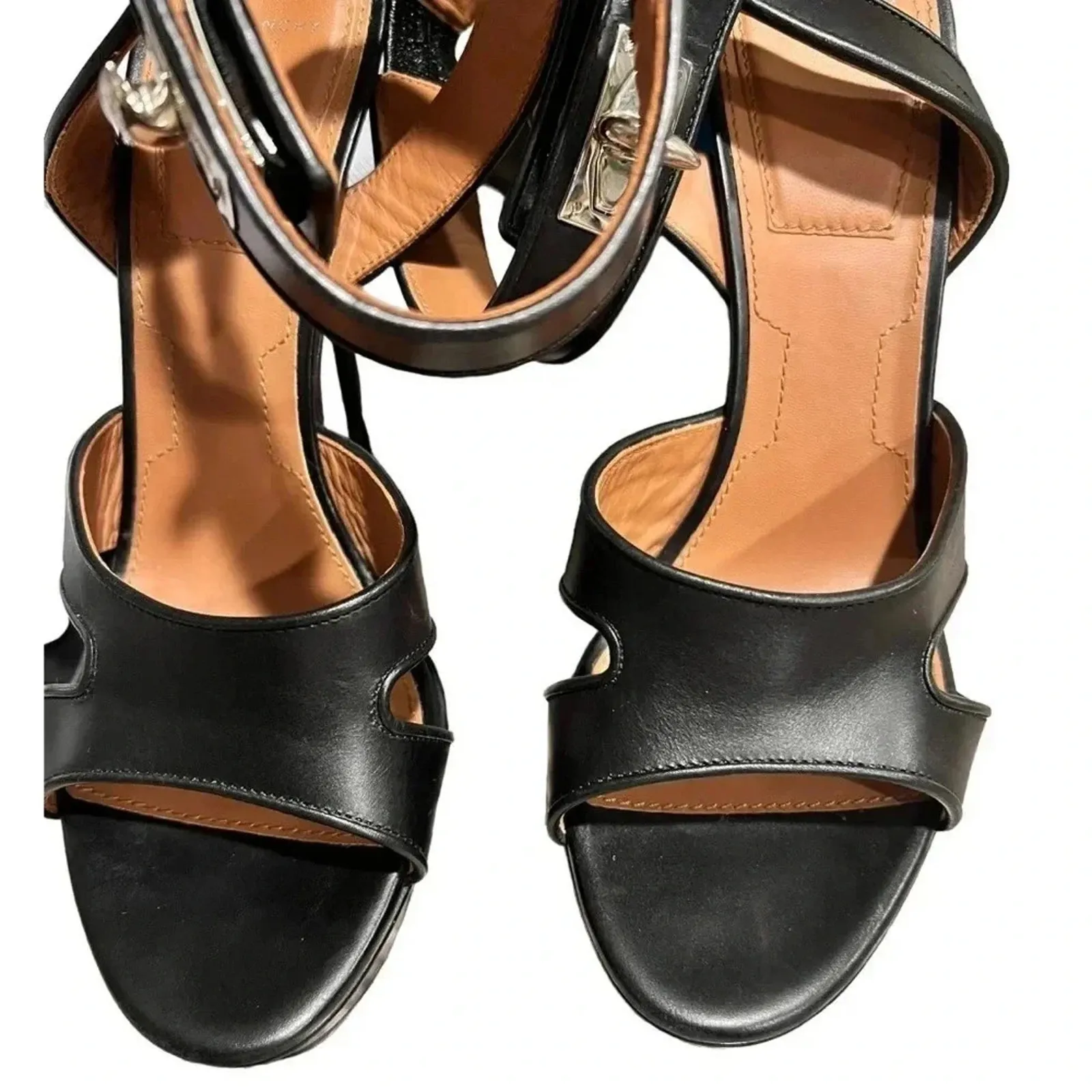 Givenchy Black Leather Shark Tooth Ankle Strap Platform Sandals Size 40 IT US10 - Image 16