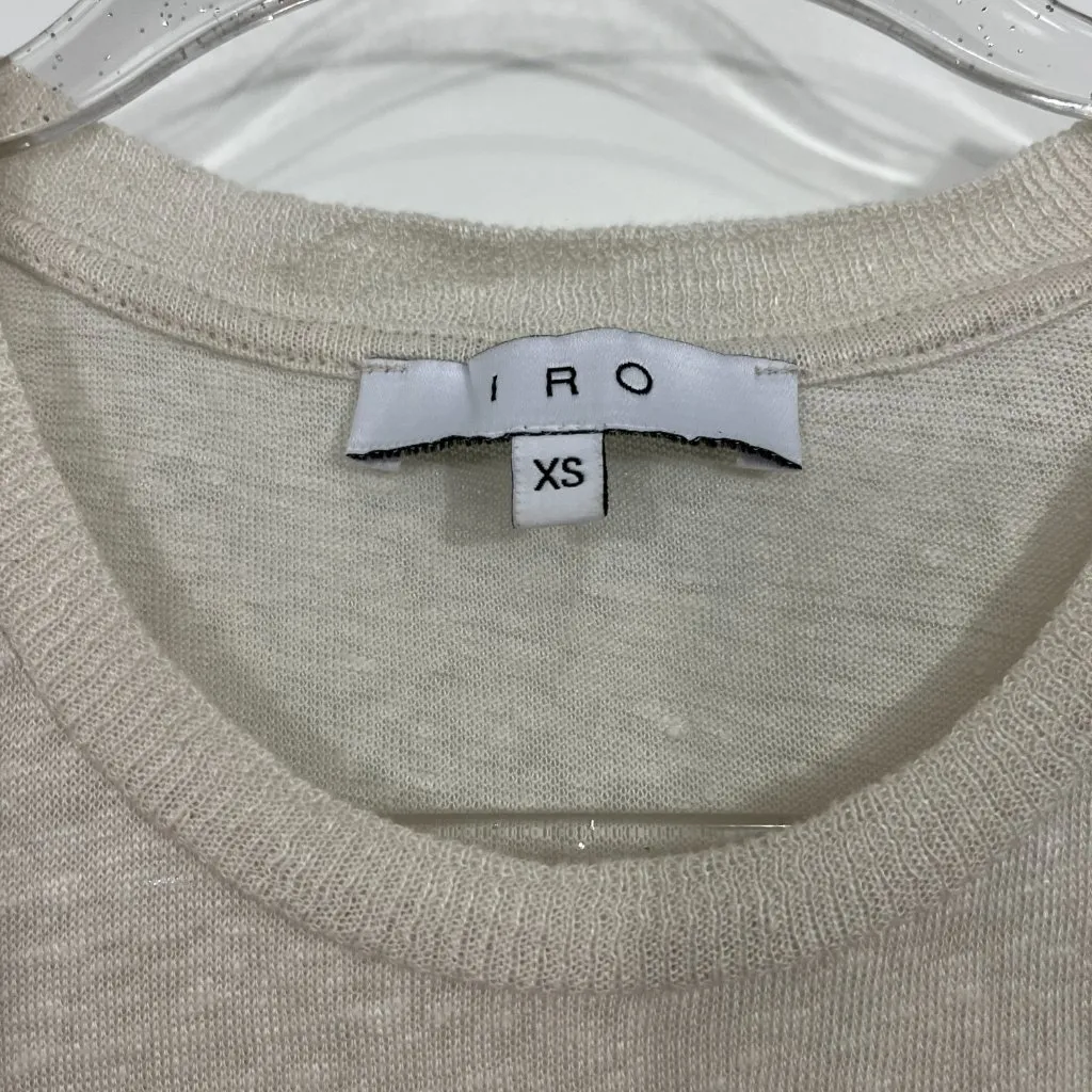 IRO XS Cream White Sija Distressed Linen Short Sleeve T-Shirt Top - Image 9