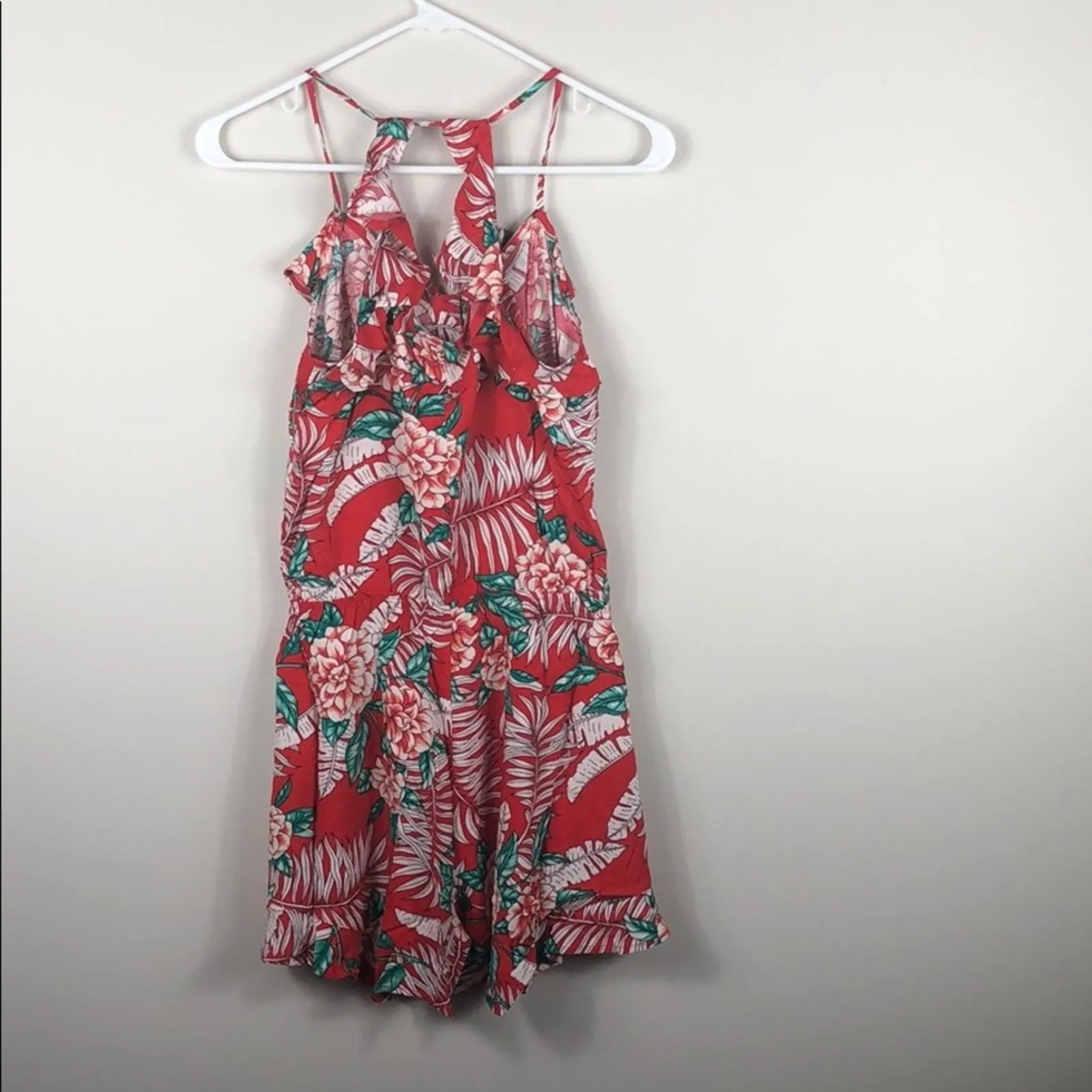 Red Ruffle Romper Tropical Floral - Image 4