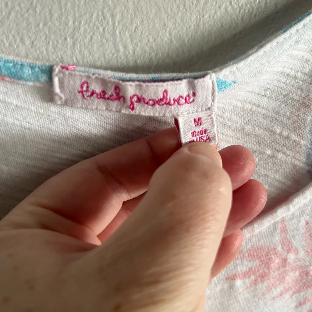 Vintage Fresh Produce Floral Cotton Pocket Dress White Pastel Slub Knit M USA - Image 4