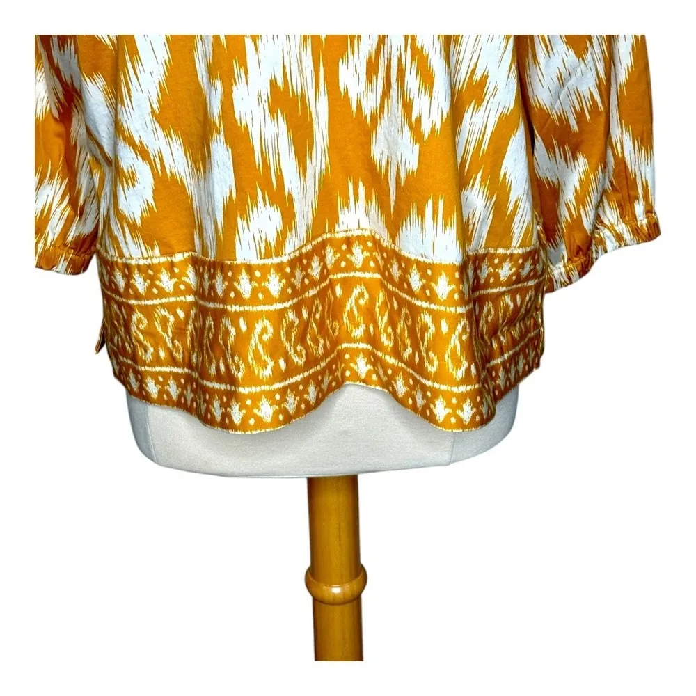 Crown & Ivy Blouse Popover Top Ikat Print 3/4 Sleeve Collared Gold Women Size XL - Image 6