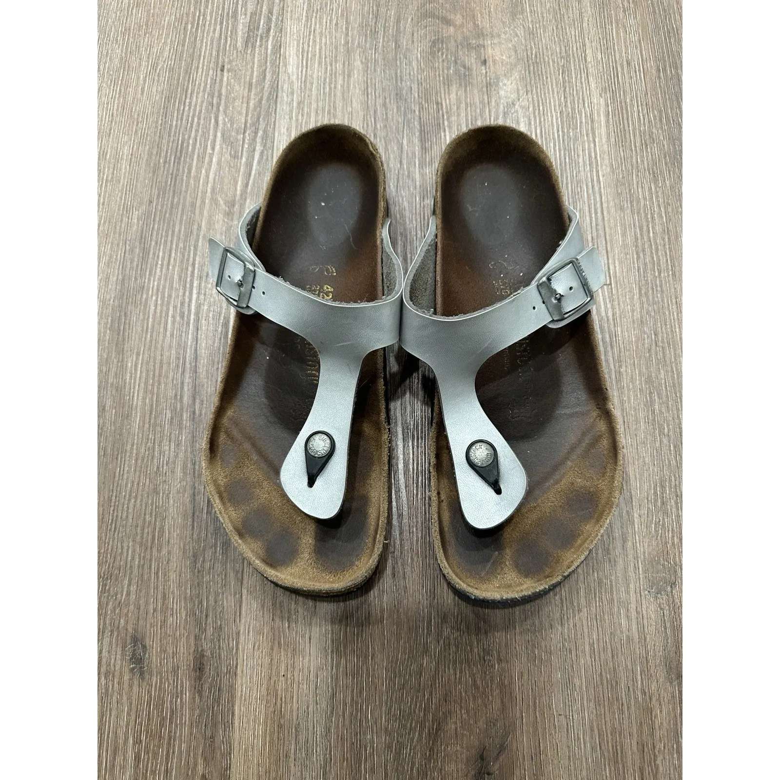 Birkenstock Women Gizeh Icy Metallic Silver Birko-Flor Sandals‎ Sz EU 42 - Image 2