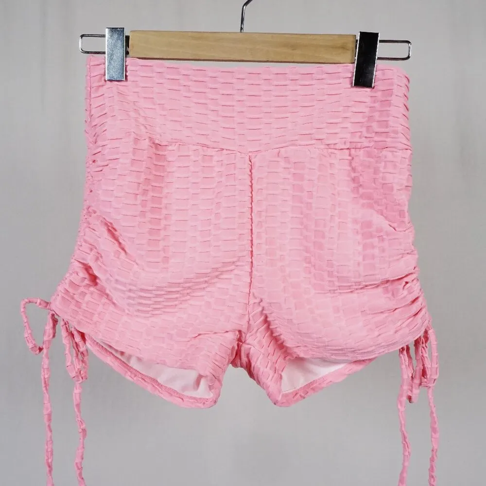 Butt Lifting High Waist Swim Shorts Women's Medium Neon Pink TikTok - Image 2