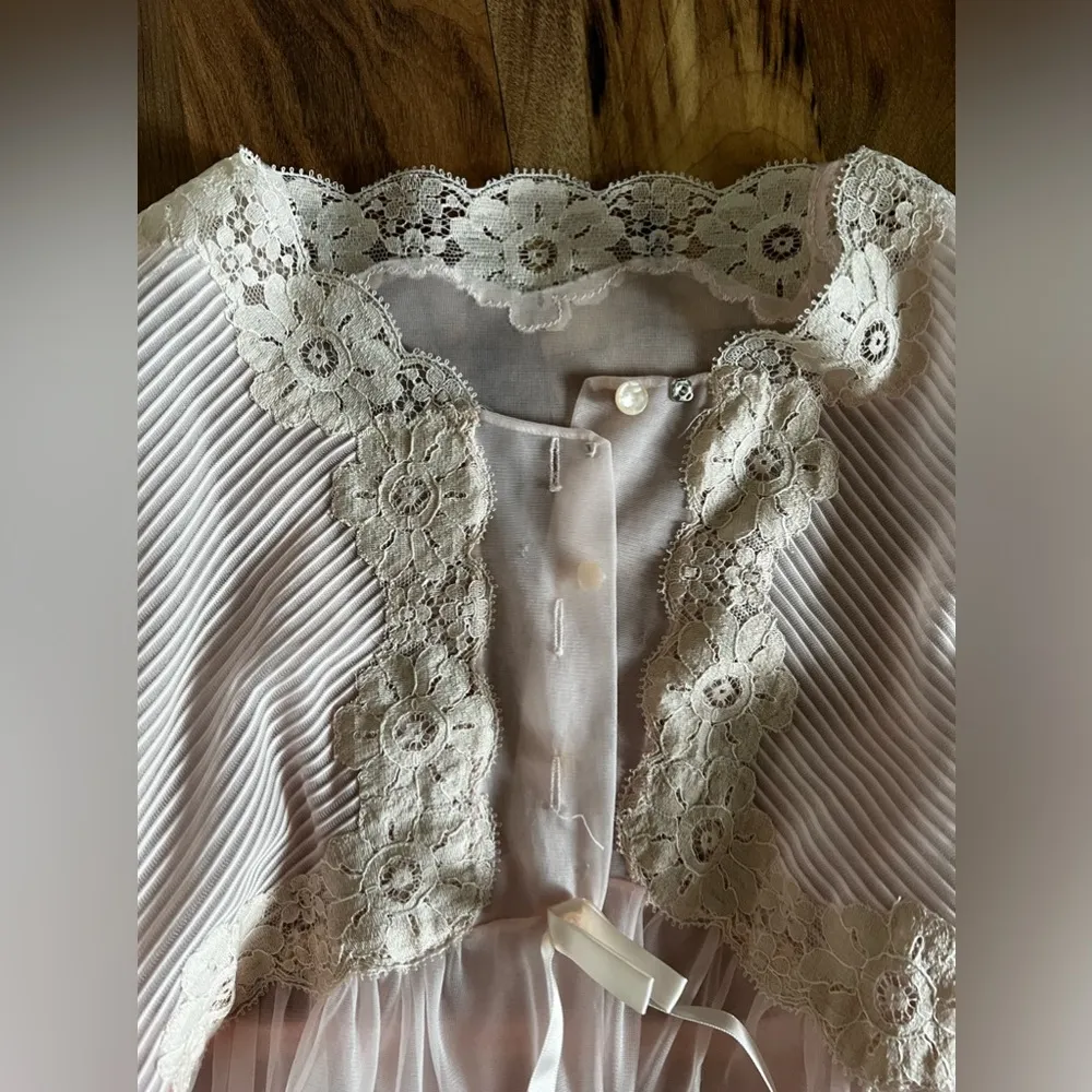 Gossard Artemis Pink Peignoir Chiffon Nightgown And Robe Set Size Small Vintage - Image 16