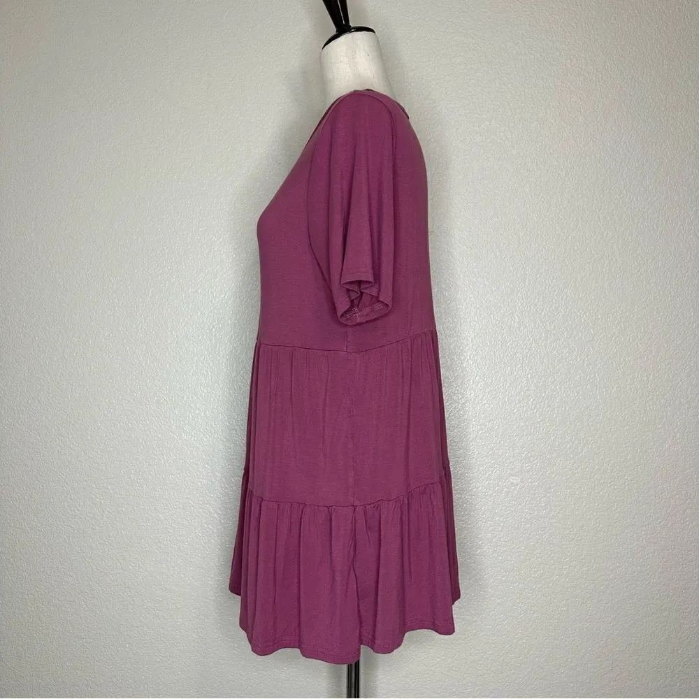 JuneFish Women’s Mauve Jersey Knit Short Sleeves Baby Doll Top Pink Size M - Image 6