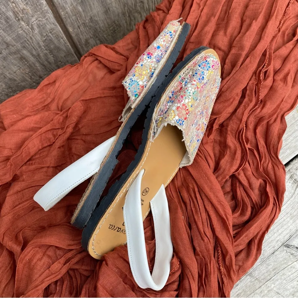 Avarca Mosaic Floral Spanish Leather Flat Sandals Size 9 Pink - Image 5