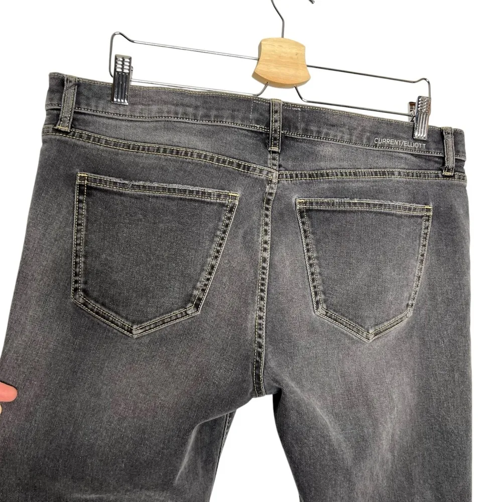 Current/Elliott Sample Gray Mid Rise Raw Step Hem Cropped Distressed Jeans - Image 9