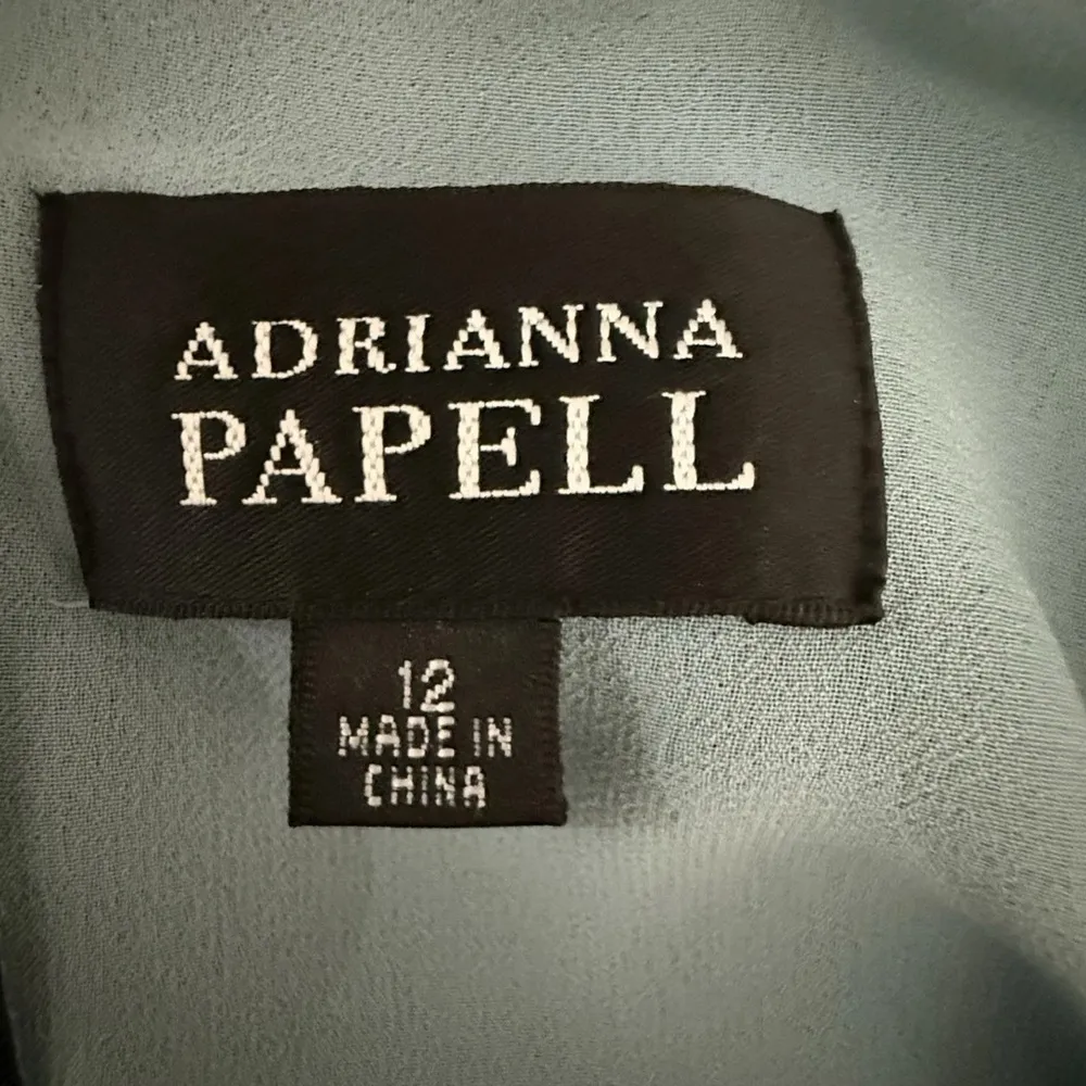 Adrianna Papell Dress Floral Beaded Sheer Silk Empire Waist Black Blue 12 - Image 9