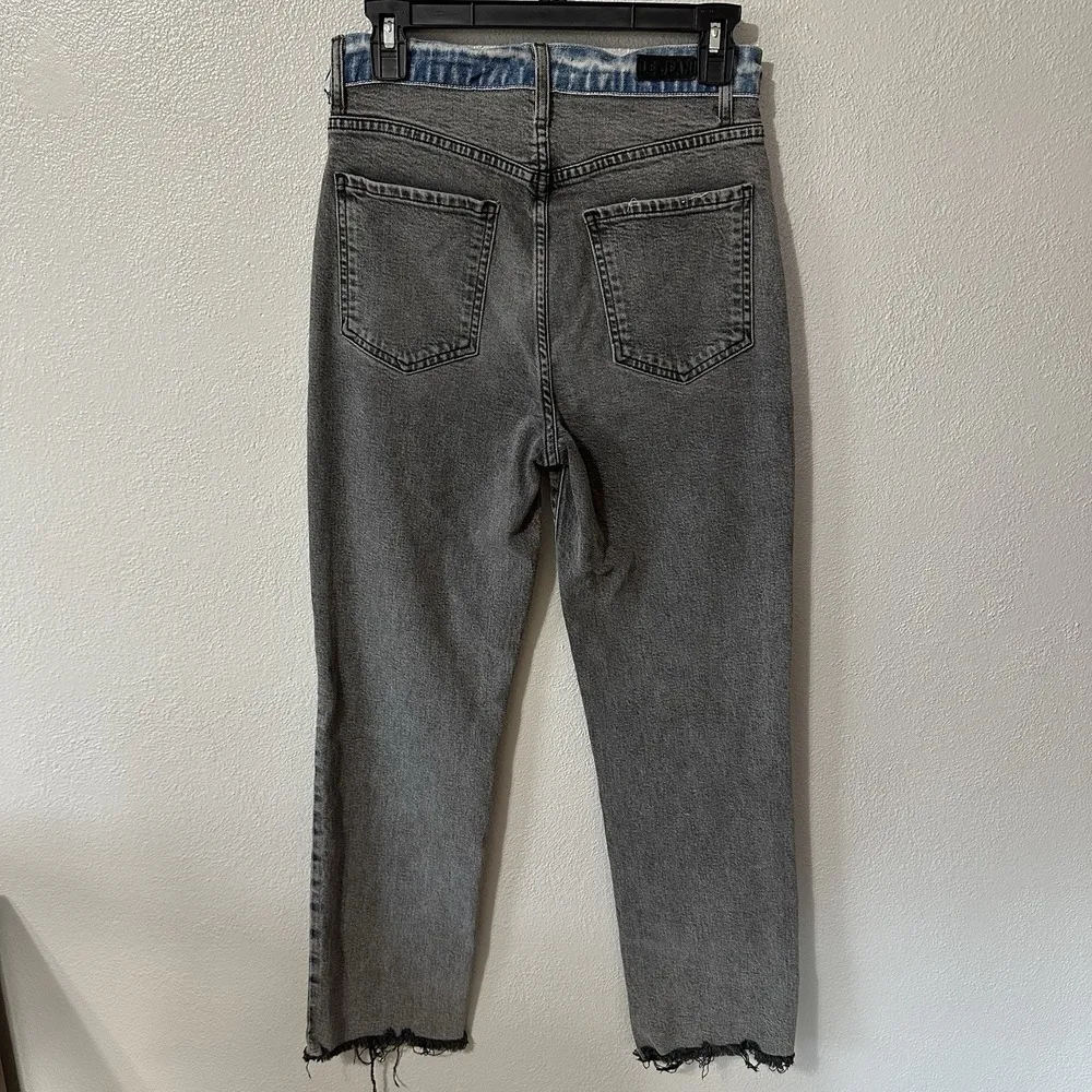 Le Jean Womens Size 28 Blue Gray Colorblock High Rise Straight Leg Jeans Raw Hem - Image 3