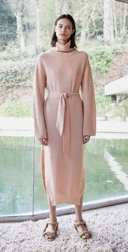 Nanushka Canaan Knit Turtleneck Dress in Apricot Merino Wool Cashmere Angora S Pink - Image 2