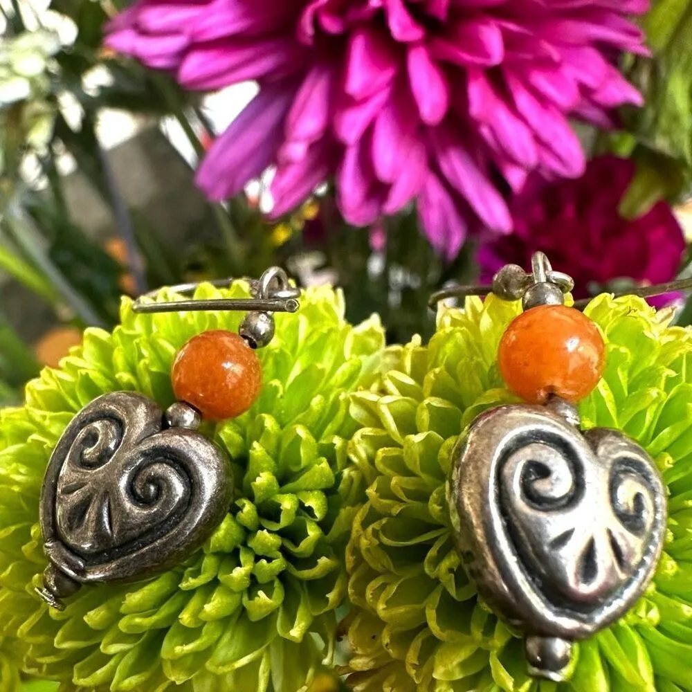 Sterling silver carnelian heart drop earrings - Image 4