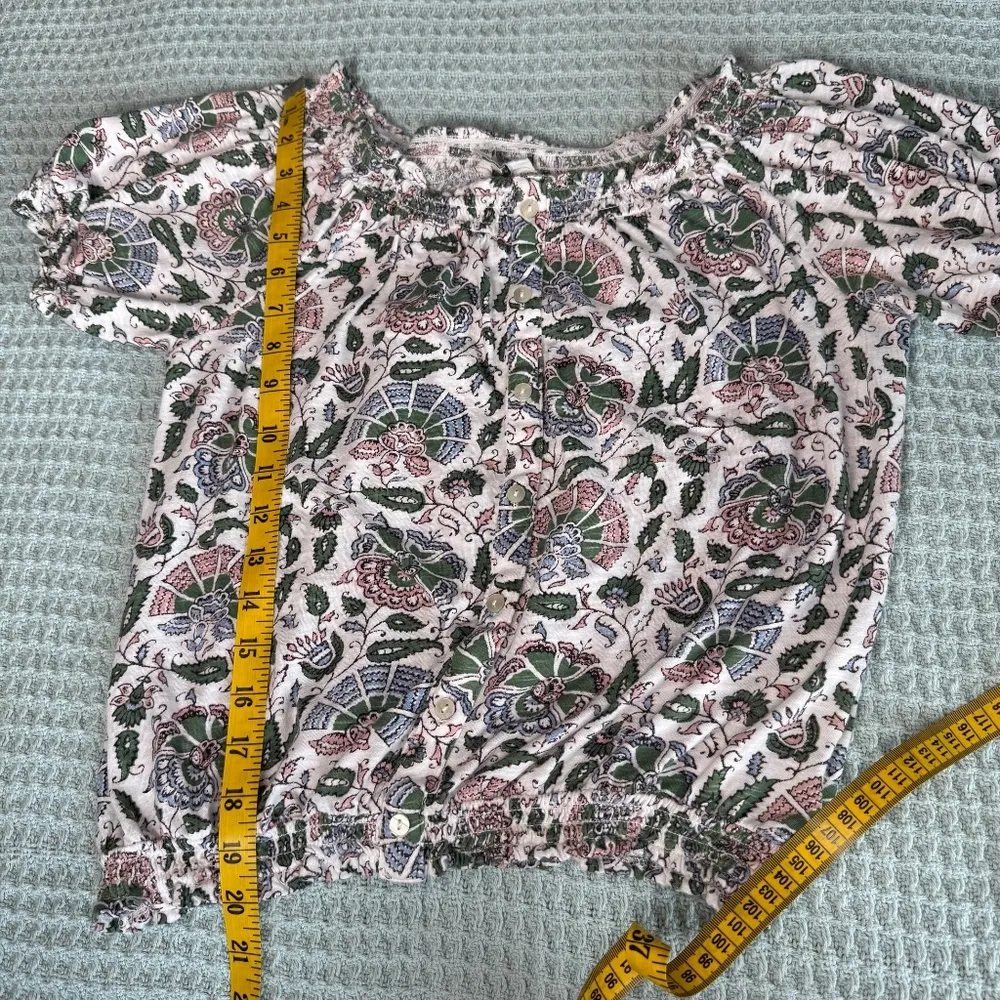 Lucky Brand Peasant Top Womens Small White Floral SS Shirt Blouse Boho Hippie - Image 8